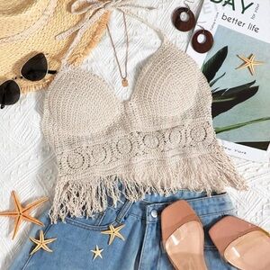 FRINGE HEM CROCHET COVER UP TOP